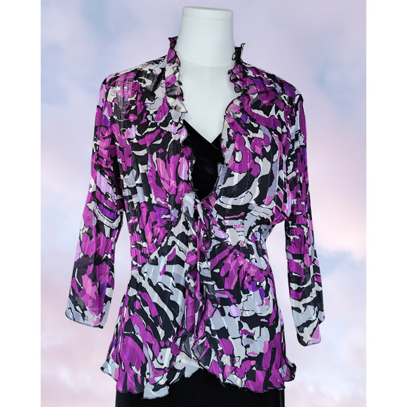 Y2k Studio 1940 Purple White Frilly Mesh Funky Tie Front Blouse Top Sz Small - Picture 1 of 6